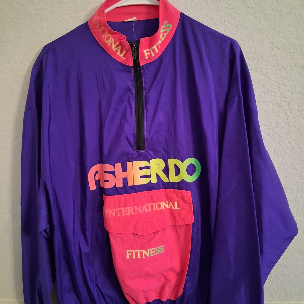 Vintage 80s Windbreaker Purple and Pink Fitness Pullover Size L